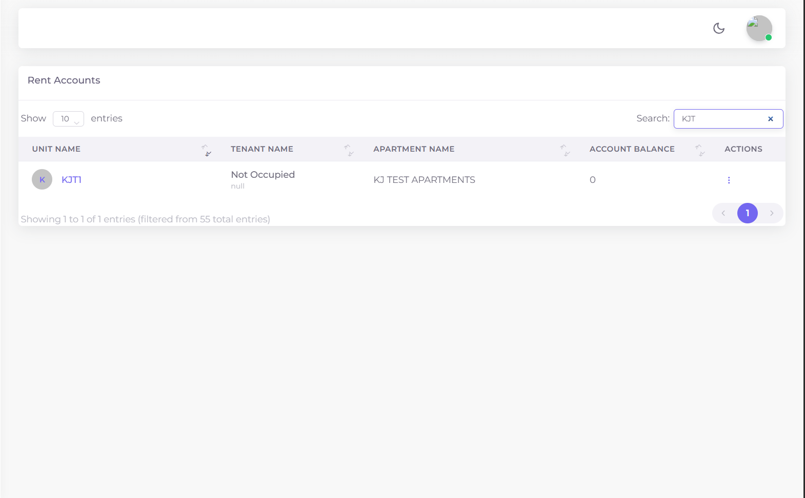 View Units DataTable