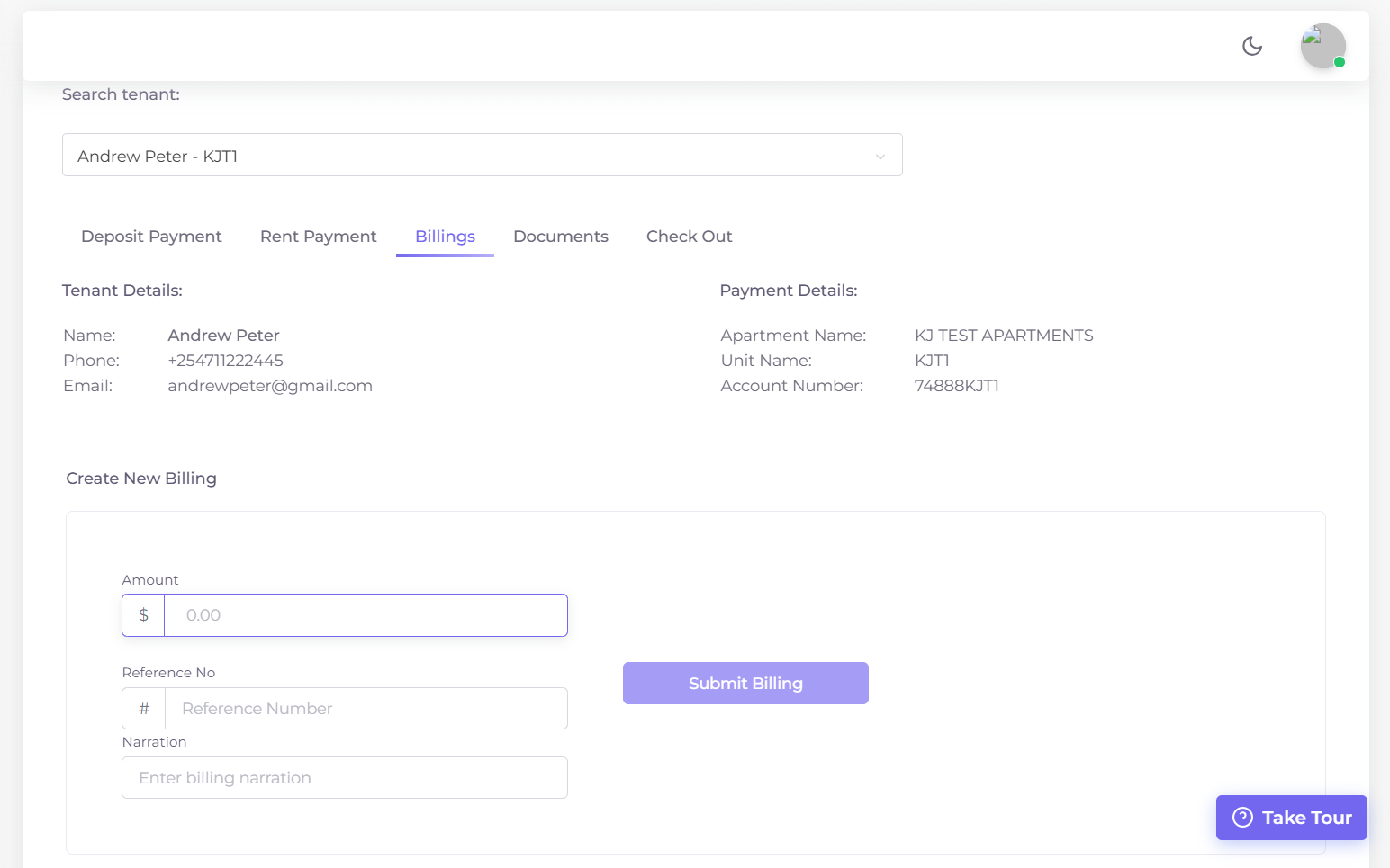 Tenant Billing Section
