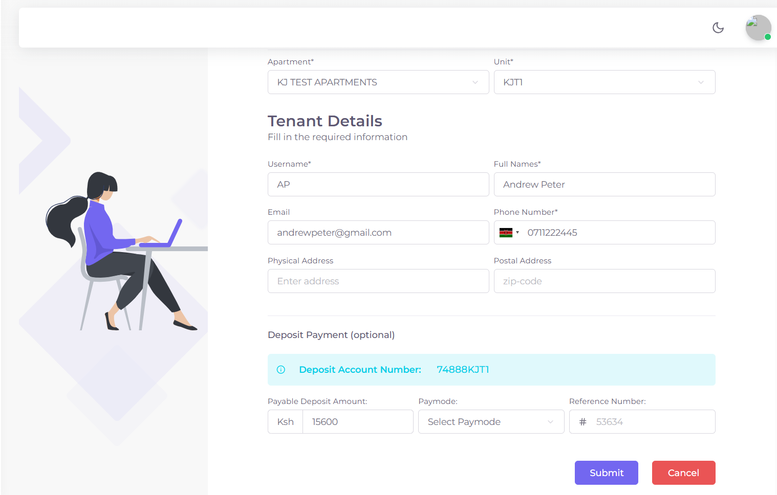 Kejarent Add Tenant Page